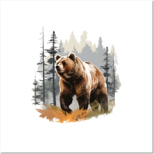 Watercolor Grizzly Bear Posters and Art